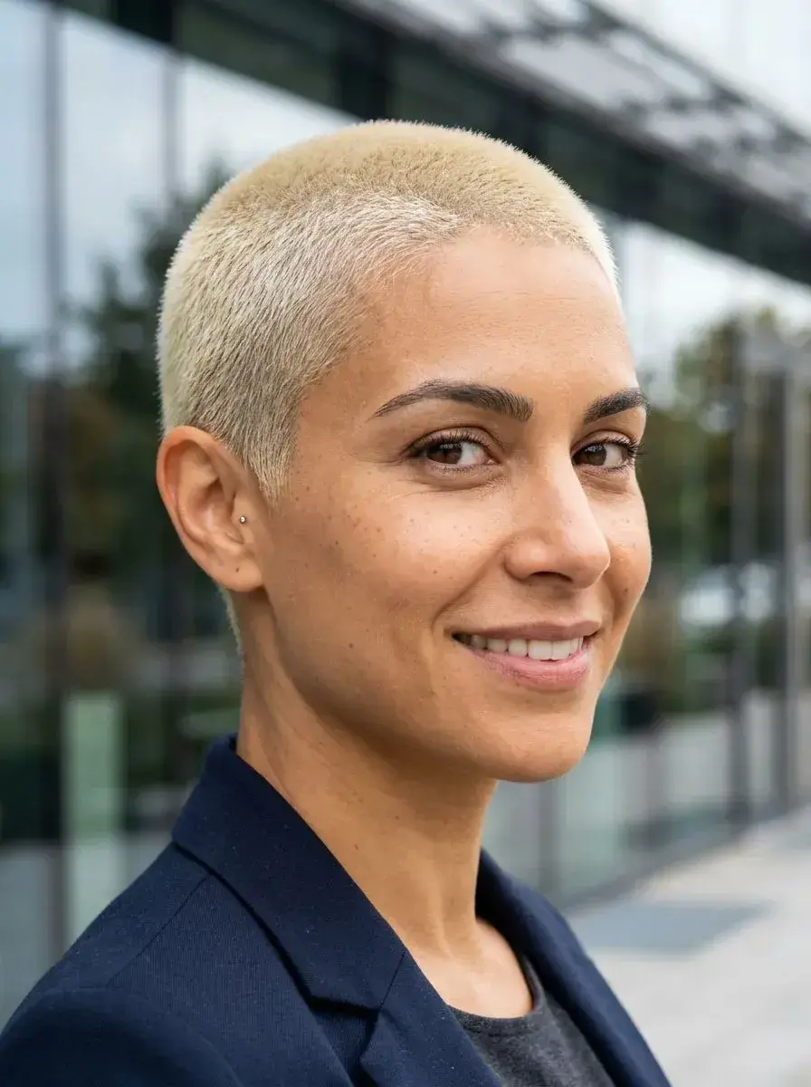 Blond buzz cut dame