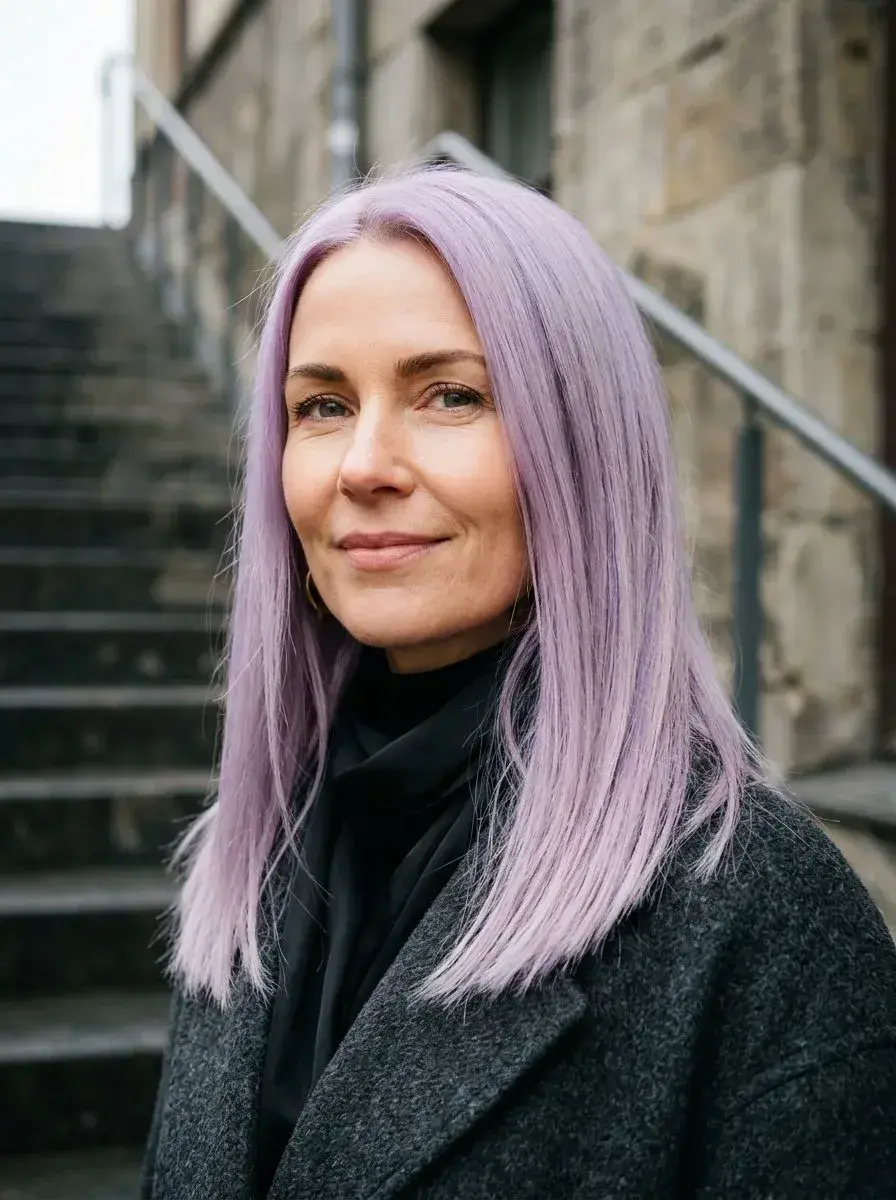 Halvlangt rett hår i lavendel