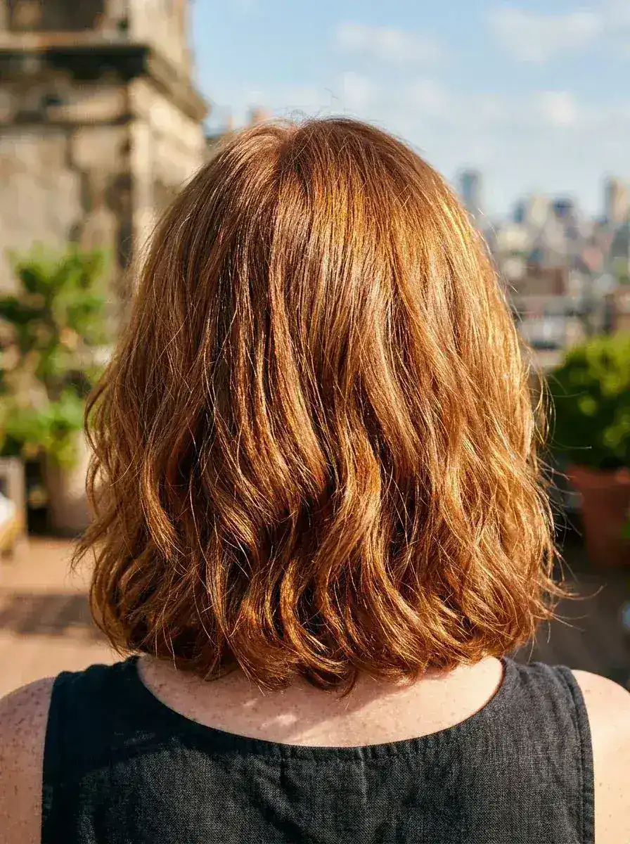Bakside av halvlang kobber lob med myke beach waves og naturlig tekstur.