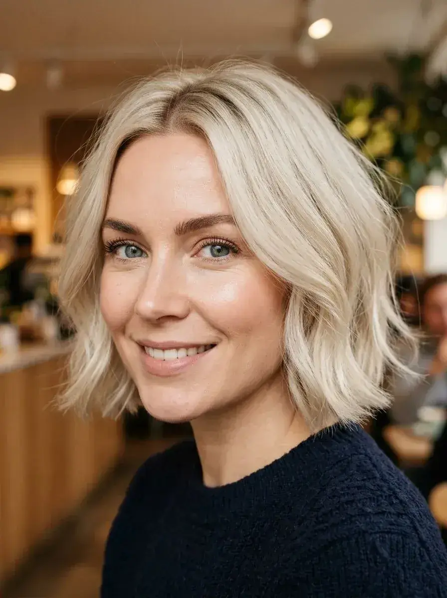 Platinablond bob med bølger