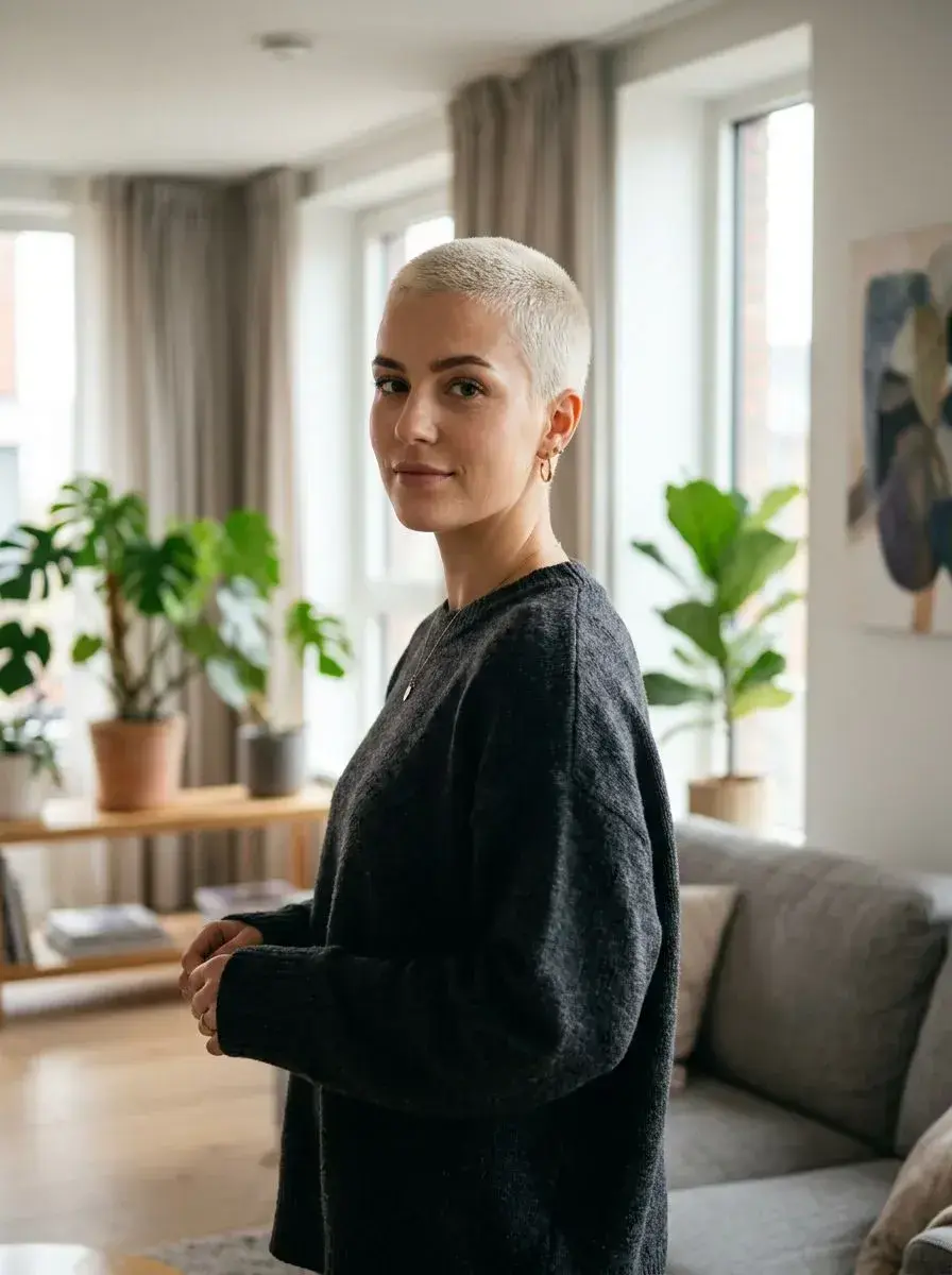 Platinablond buzz cut