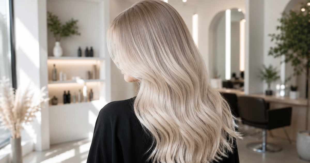 AirTouch hår: silkemyk platinablond med naturlige overganger i moderne salon