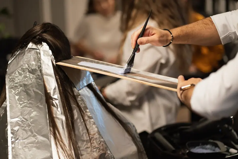 Frisør applicerer hårkrem - moderne teknikker for balayage-farging
