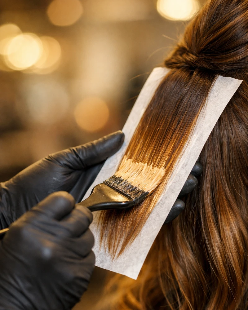 Balayage påføres med børste hos frisør