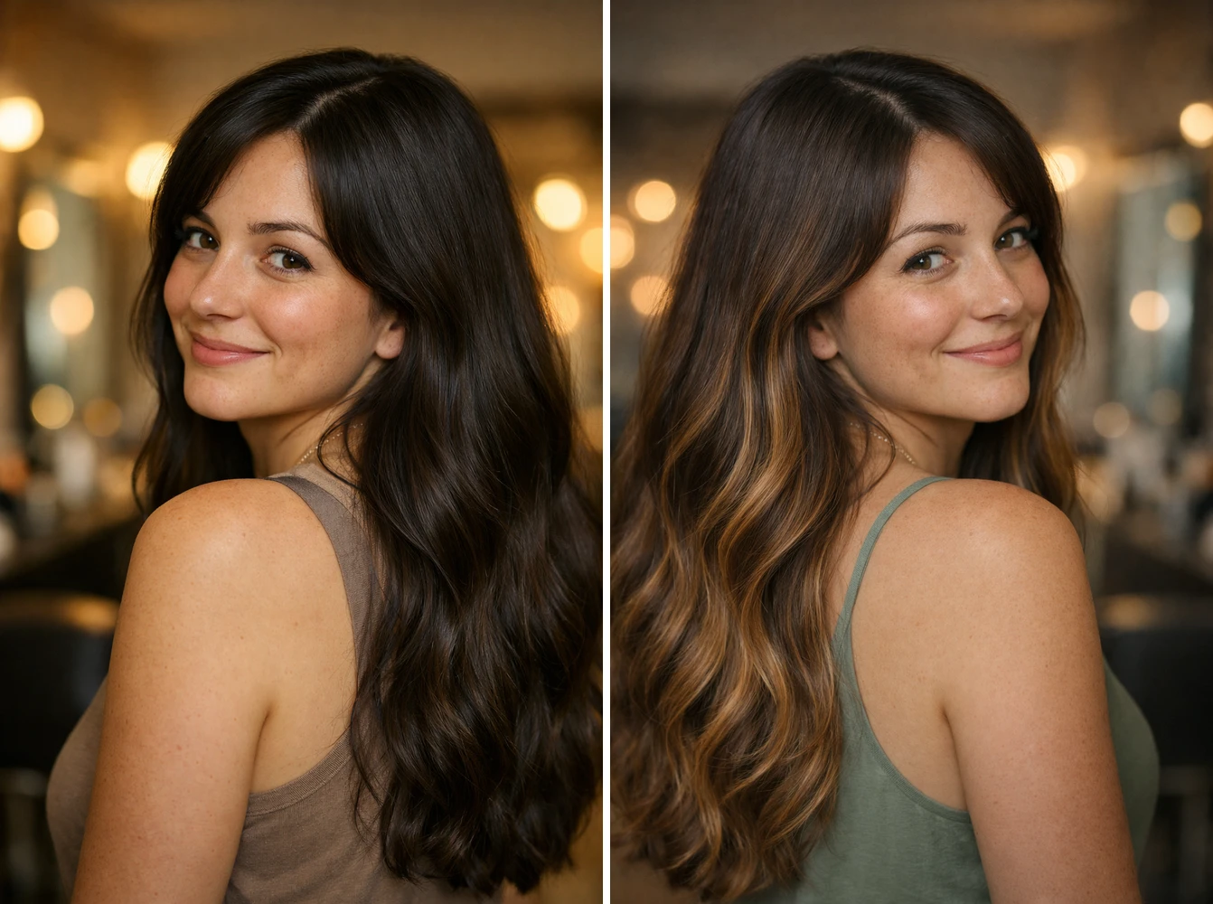 Balayage på mørkt hår, før og etter