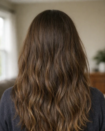 Balayage hjemme med lav kontrast, subtile lysere partier kun i tuppene