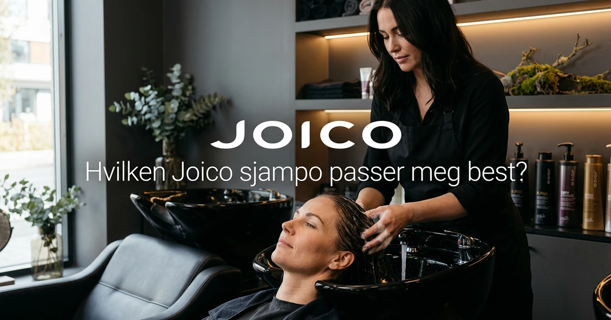 Joico sjampo blir brukt av frisør på kunde i moderne salong med svart håndvask