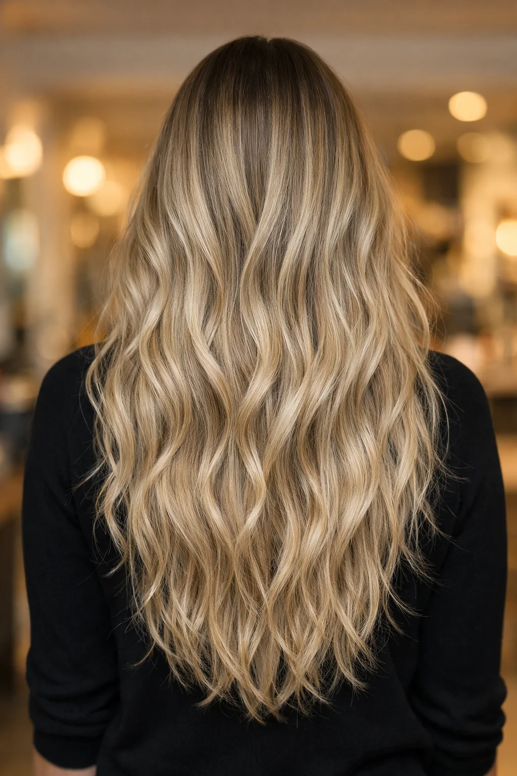 Beige blond balayage med beach waves