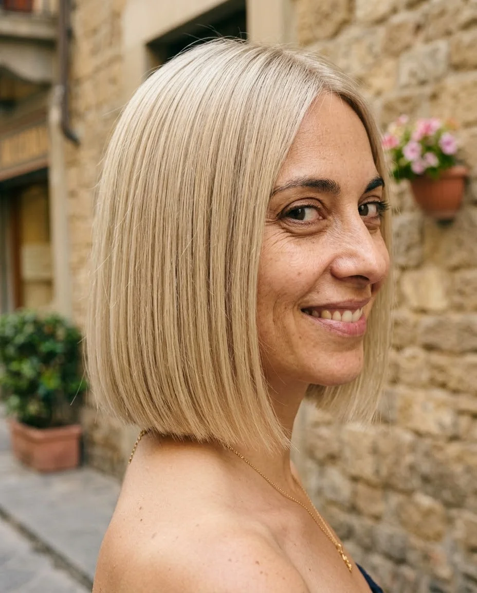 Bob blunt cut babylights med rett tekstur og presis halvlang lengde til kjeven