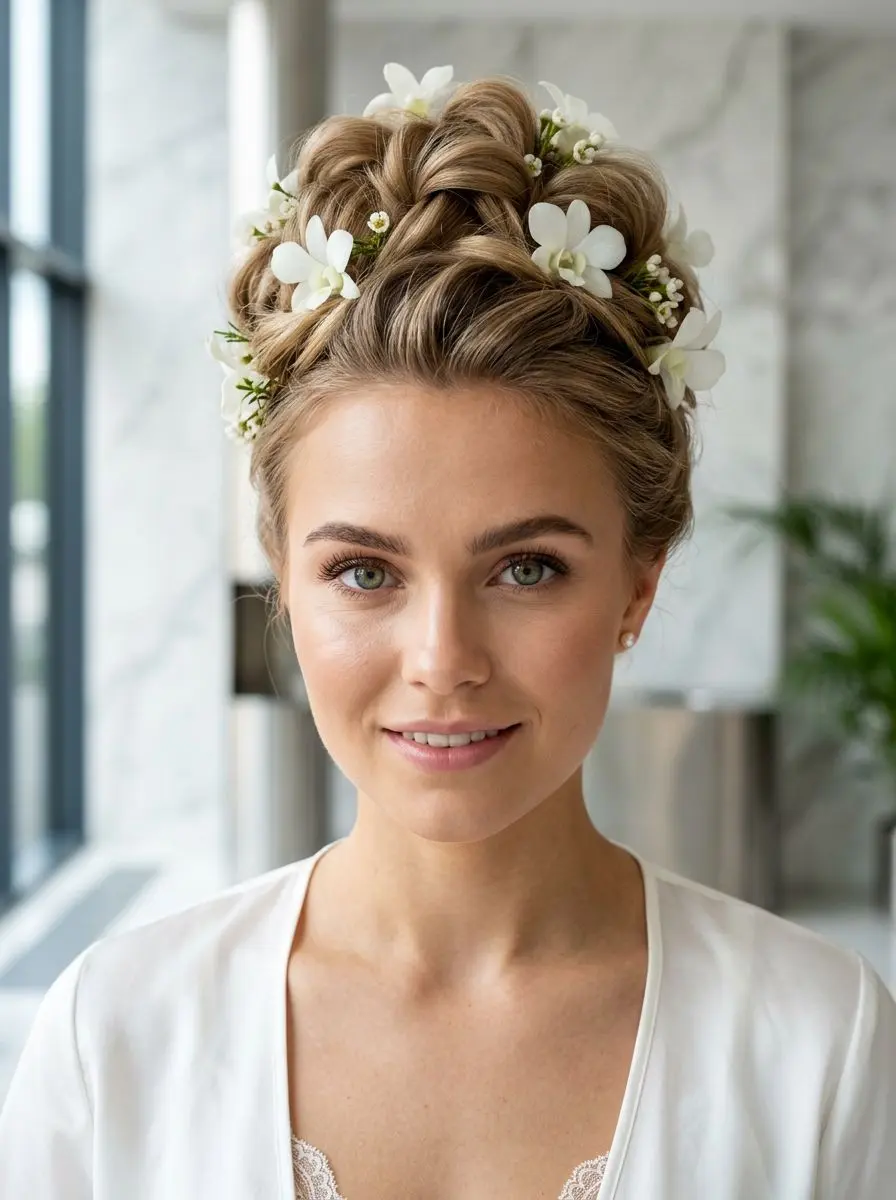 Brudeoppsett med hvite blomster