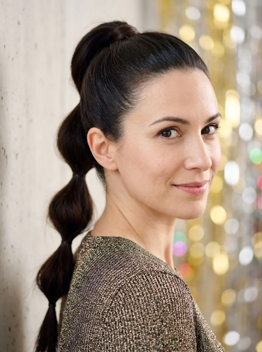 Høy bubble ponytail med sleek topp