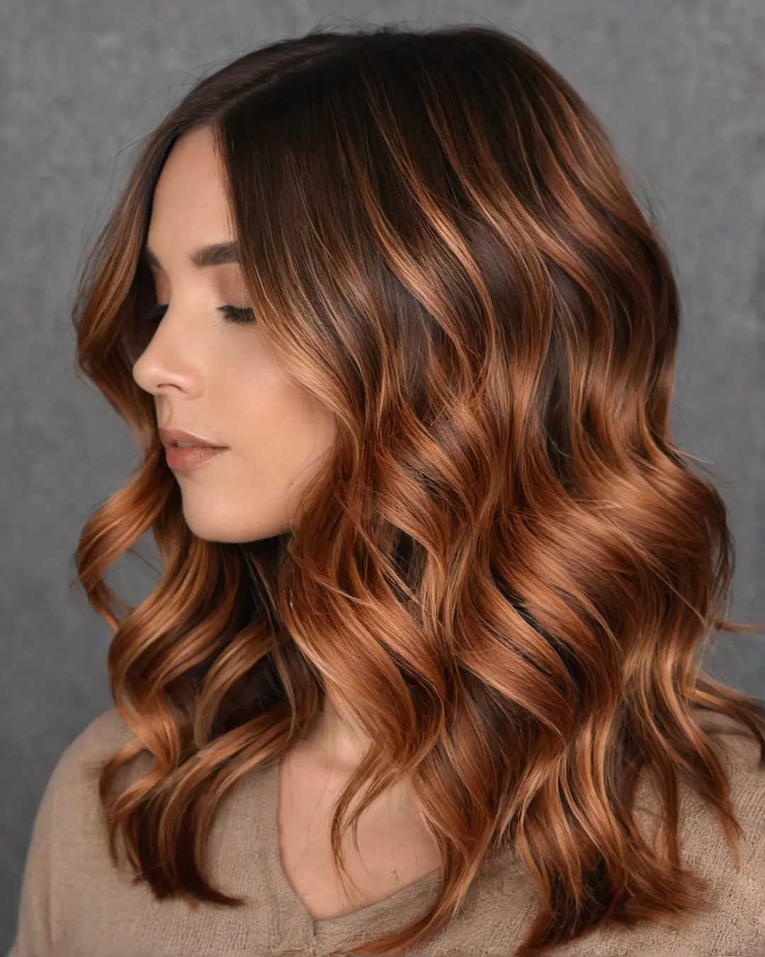 Kobber balayage med beach waves
