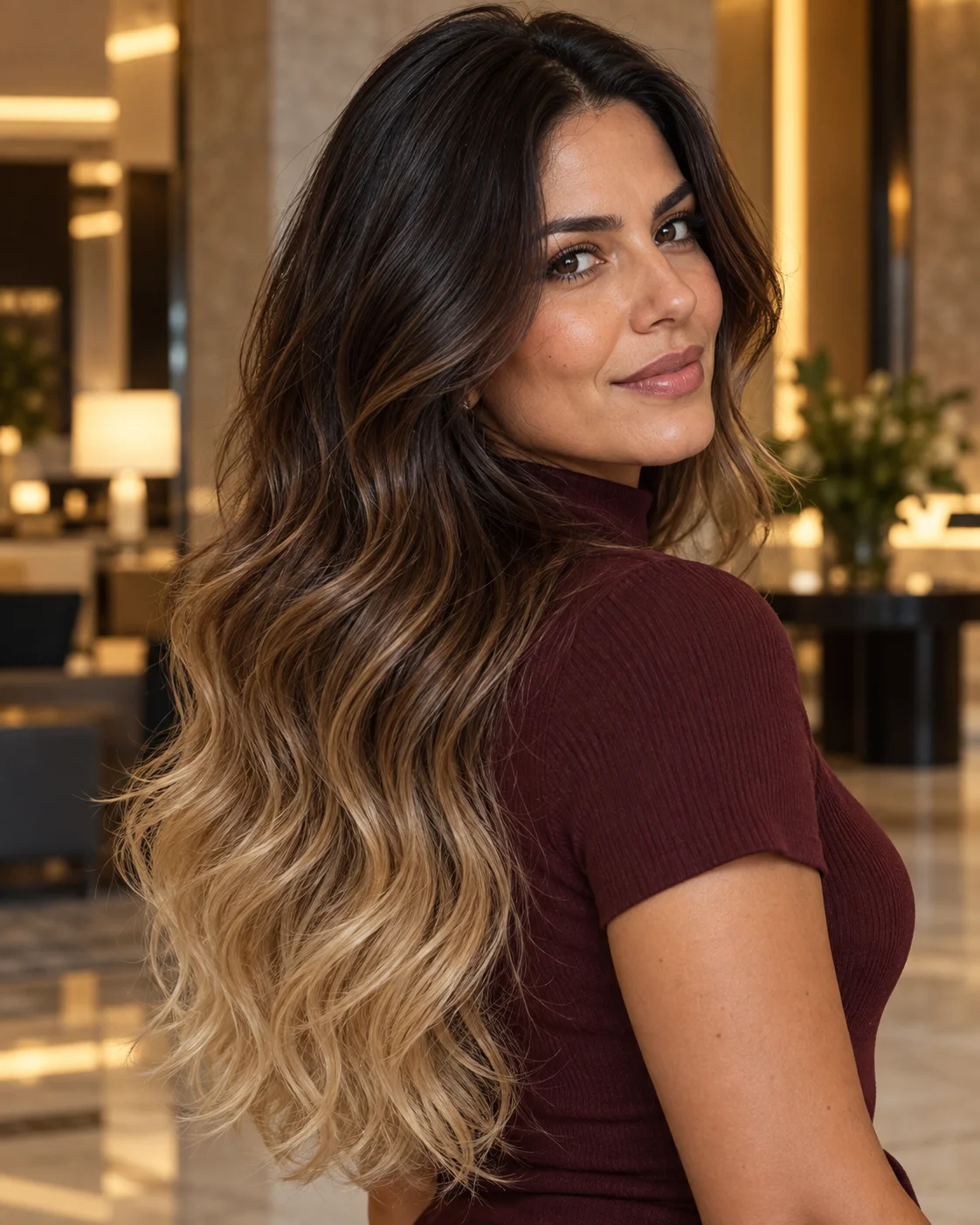 Beach waves langt hår med bølgete tekstur og glidende lyse lengder