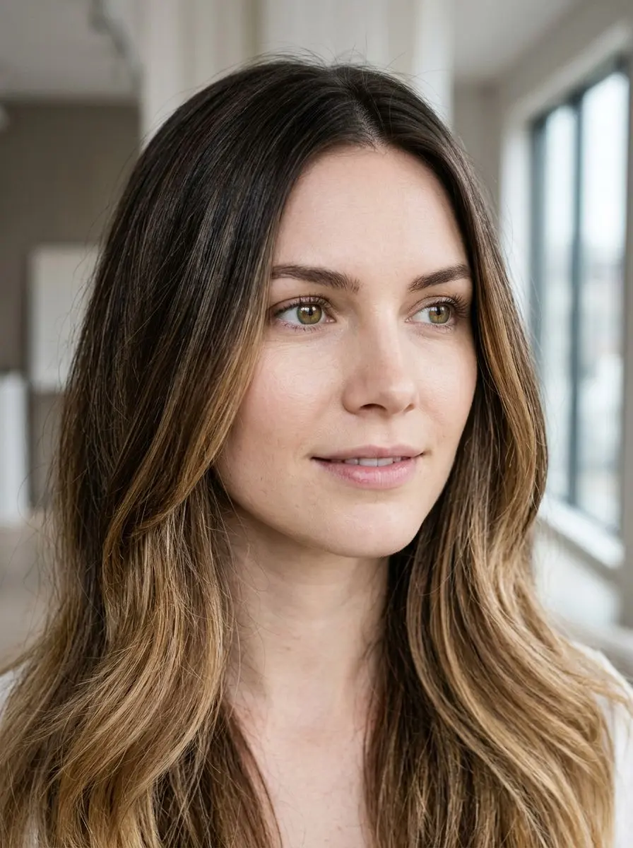 Langt hår med balayage og waves