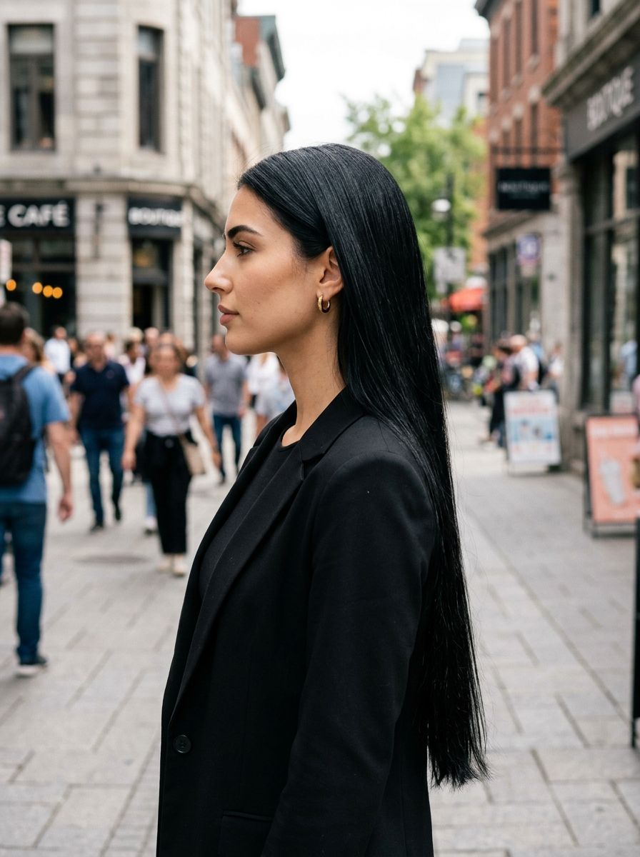 Langt svart sleek straight hår