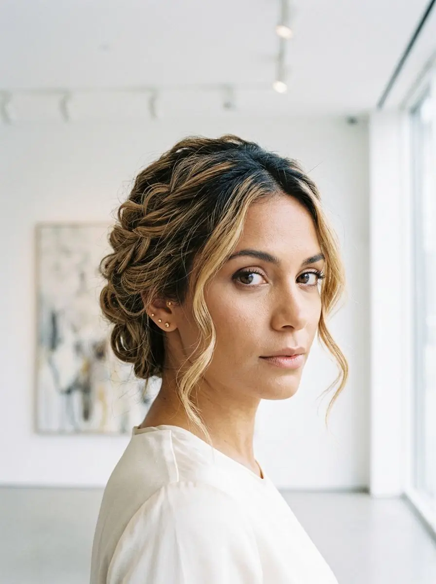 Løst oppsatt med flette og balayage
