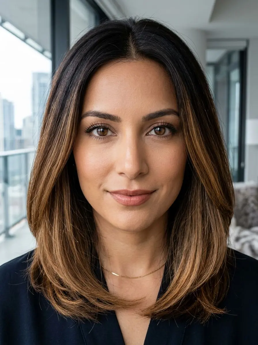 Mørk brun lob med balayage