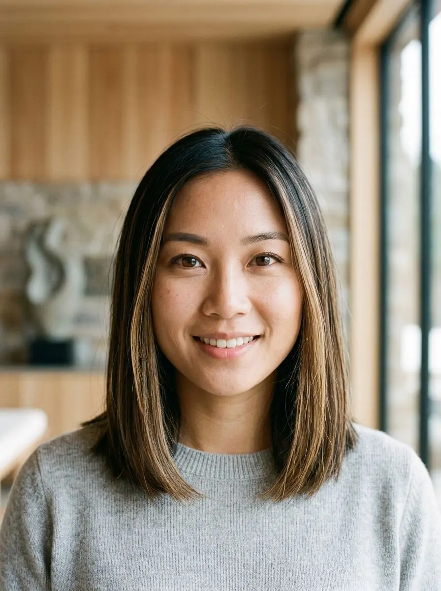 Sleek lob med balayage highlights