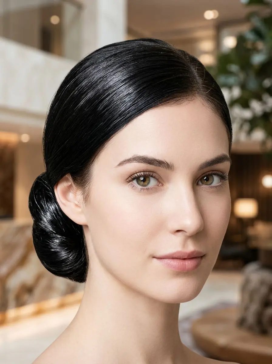 Sleek oppsatt chignon med midtskill