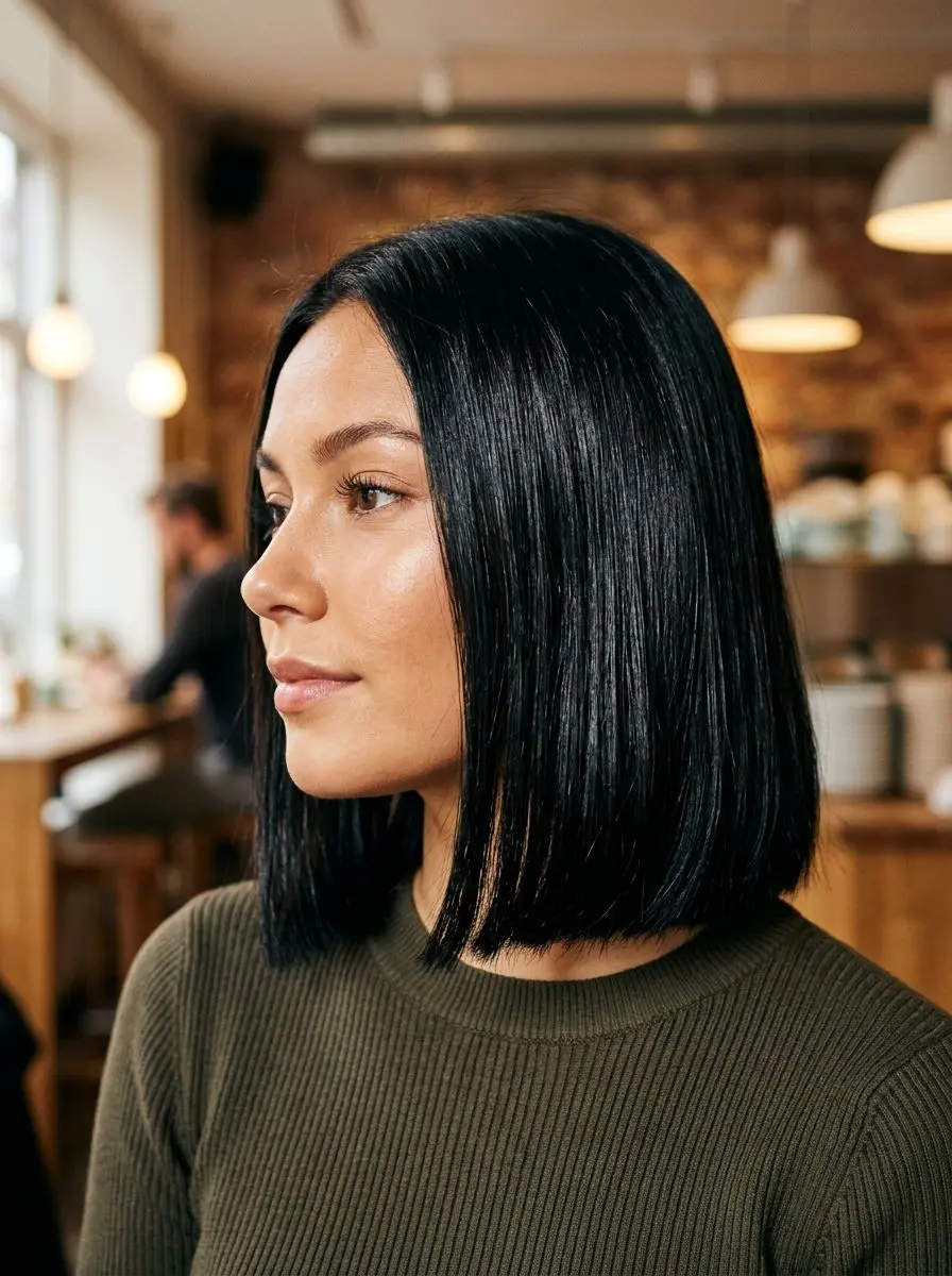 Sleek svart blunt bob